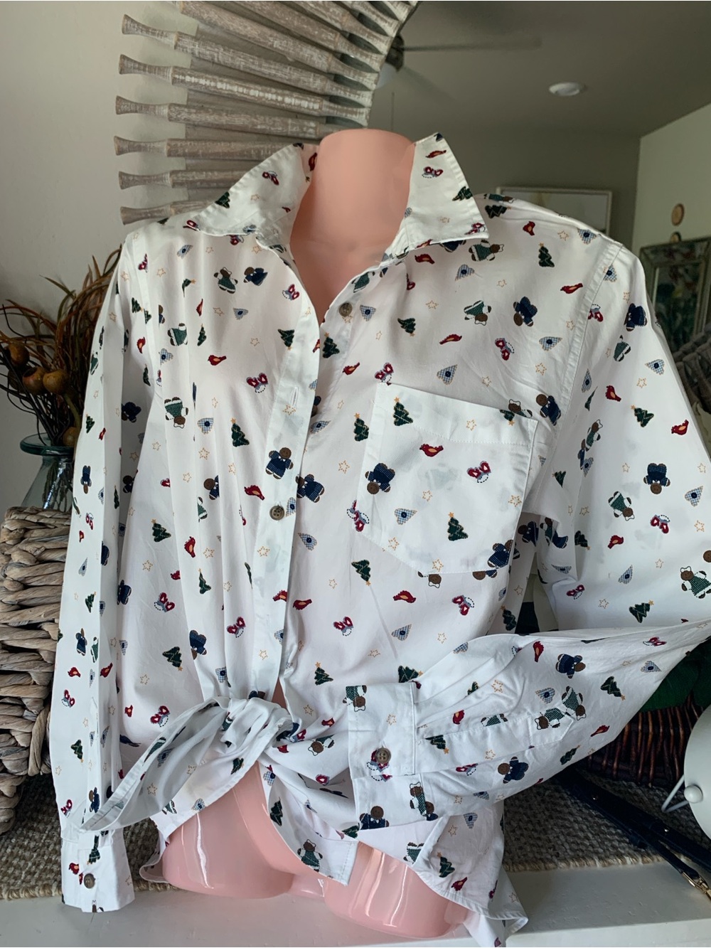 Karen Scott Poplin White Button-Down Shirt XL